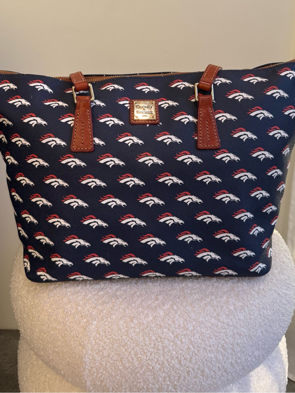 Dooney & Bourke Denver Broncos Richmond Tote Bag Navy Orange NFL Purse